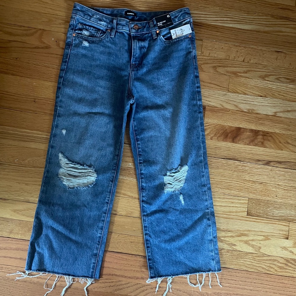 Express Womens‎ 90s Ankle Boot Mid Rise Distressed Cropped Jeans Size 4S